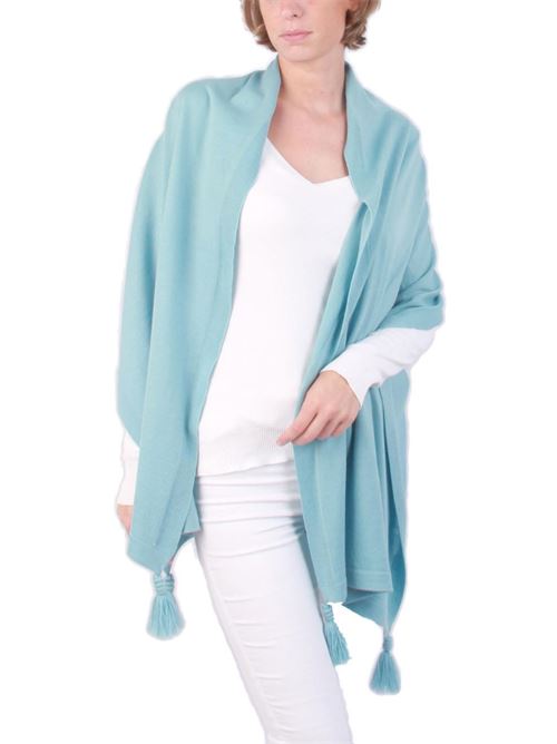 Stola in pura lana con pon pon azzurra Art Tricot | STOLA POM POMCELESTE